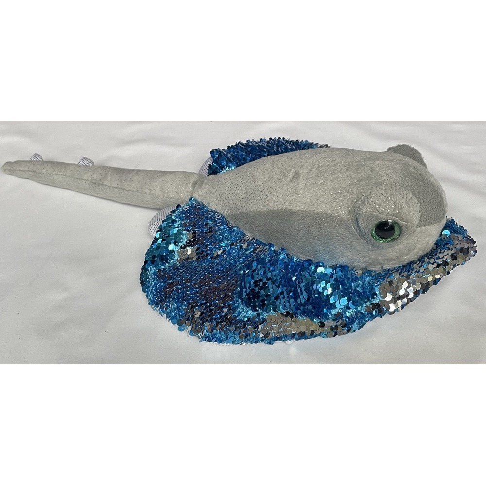 Adventure Planet Sequin Stingray Plush Stuffed 18'' Blue Silver Sequinimals